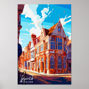 Ipswich England Vintage Illustration Poster