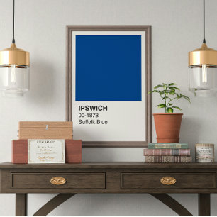 Ipswich Suffolk Blue - Weiße Grenze Poster
