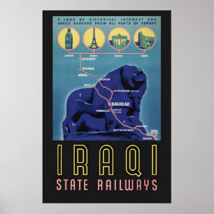Irakische Staatsbahn 1930er Europa nach Irak Vinta Poster