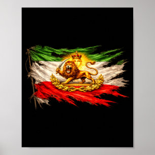 Iran-Flagge mit Löwe und Sonnen-Emblem, Vintage Pe Poster