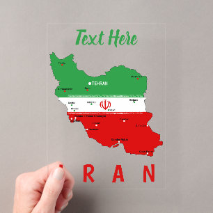 Iran Karte mit Flagge und Emblem Acryleinladungen