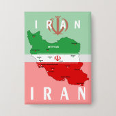 Iran Karte mit Flagge und Emblem Button (Vorderseite)