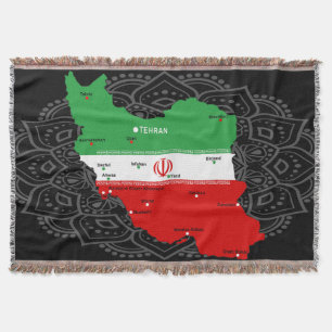 Iran Karte mit Flagge und Emblem Decke