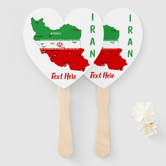 Iran Karte mit Flagge und Emblem Fächer (Vorne und Hinten)