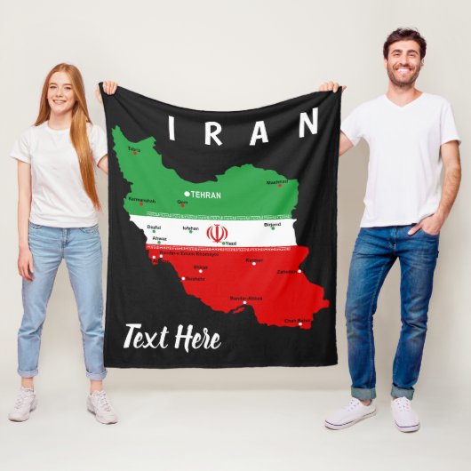 Iran Karte mit Flagge und Emblem Fleecedecke (Beispiel)