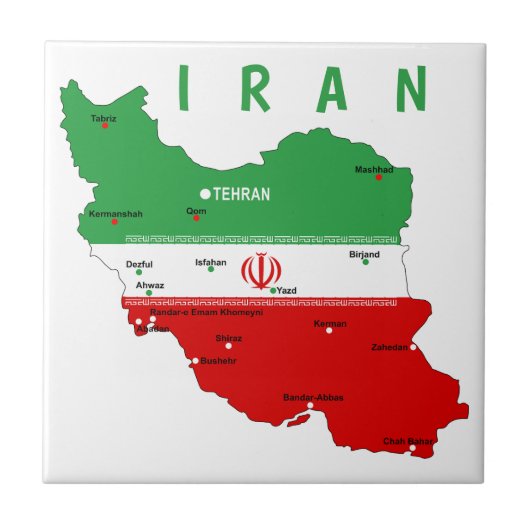Iran Karte mit Flagge und Emblem Fliese (Vorderseite)