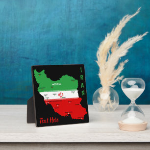 Iran Karte mit Flagge und Emblem Fotoplatte