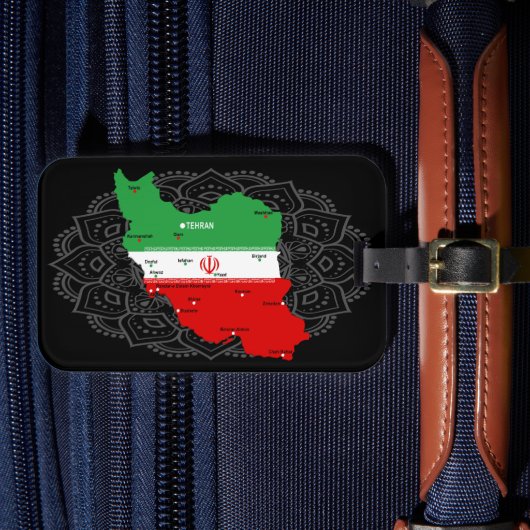 Iran Karte mit Flagge und Emblem Gepäckanhänger (Vorderseite Insitu 4)