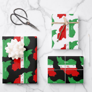 Iran Karte mit Flagge und Emblem Geschenkpapier Set