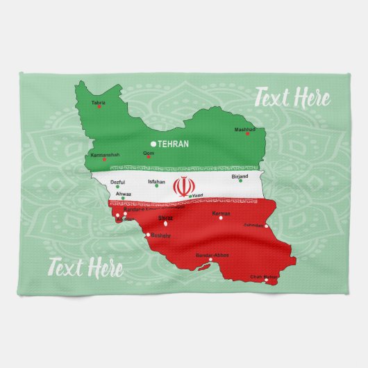 Iran Karte mit Flagge und Emblem Geschirrtuch (Horizontal)
