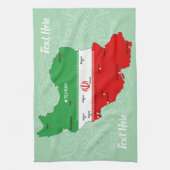 Iran Karte mit Flagge und Emblem Geschirrtuch (Vertikal)