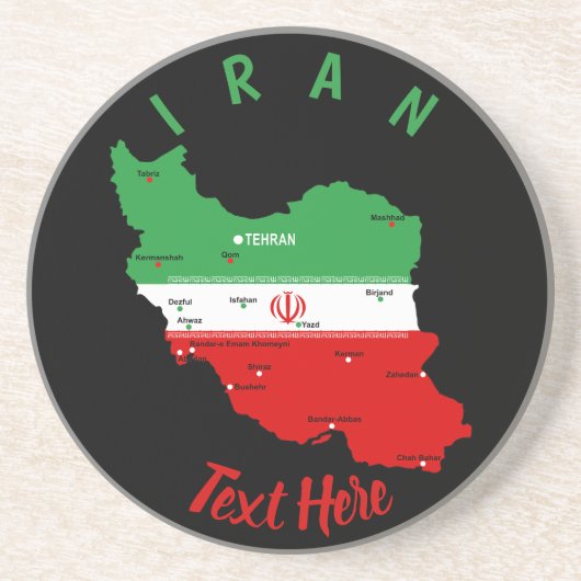 Iran Karte mit Flagge und Emblem Getränkeuntersetzer (Vorne)