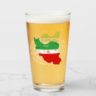 Iran Karte mit Flagge und Emblem Glas