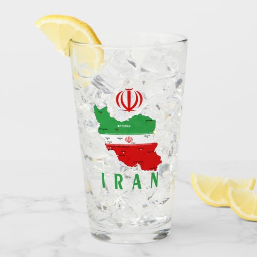 Iran Karte mit Flagge und Emblem Glas (Vorderseite Ice)