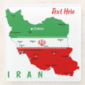 Iran Karte mit Flagge und Emblem Glasuntersetzer (Vorderseite)