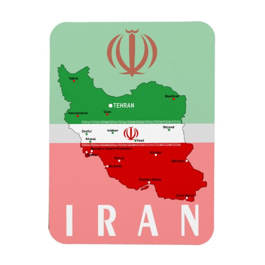 Iran Karte mit Flagge und Emblem Magnet (Vertikal)