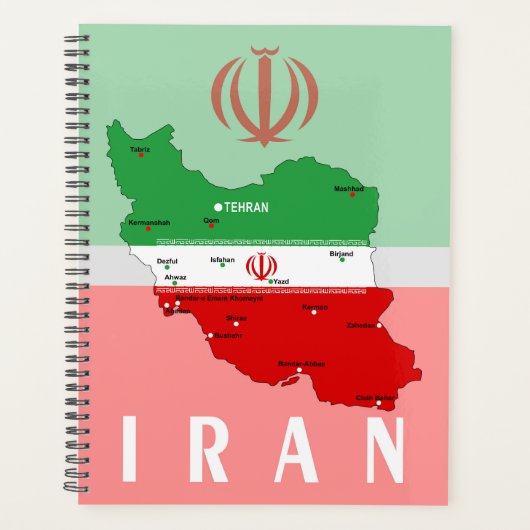 Iran Karte mit Flagge und Emblem Planer (Vorderseite)