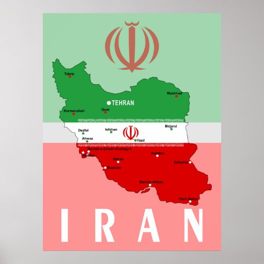 Iran Karte mit Flagge und Emblem Poster (Vorne)