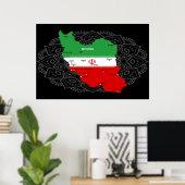 Iran Karte mit Flagge und Emblem Poster (Heimbüro)
