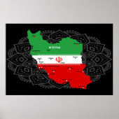 Iran Karte mit Flagge und Emblem Poster (Vorne)