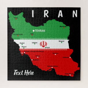 Iran Karte mit Flagge und Emblem Puzzle