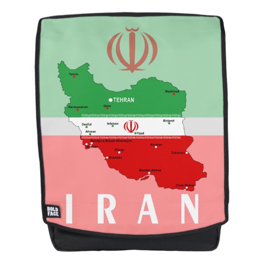 Iran Karte mit Flagge und Emblem Rucksack (Vorderseite)