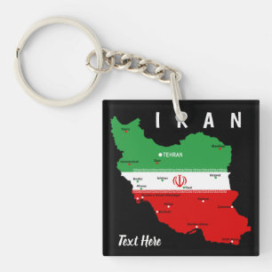 Iran Karte mit Flagge und Emblem Schlüsselanhänger