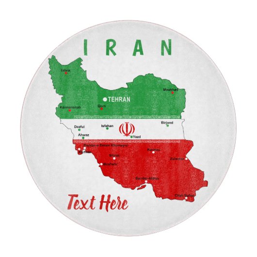 Iran Karte mit Flagge und Emblem Schneidebrett (Vorderseite)