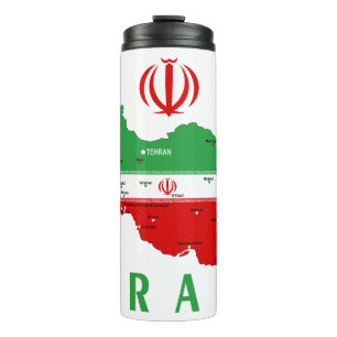 Iran Karte mit Flagge und Emblem Thermosbecher