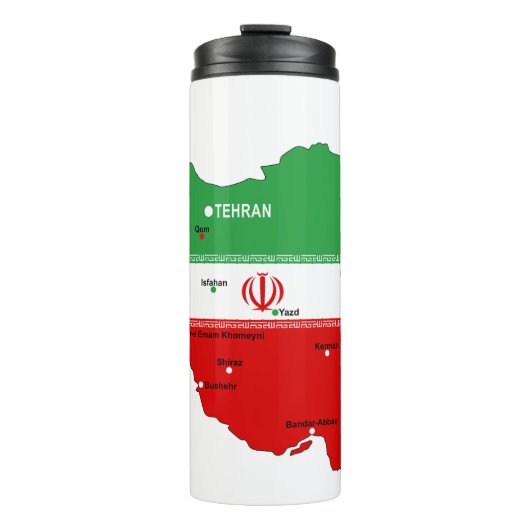 Iran Karte mit Flagge und Emblem Thermosbecher (Vorderseite)