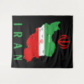 Iran Karte mit Flagge und Emblem Wandteppich (Vorderseite (Horizontal))