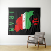 Iran Karte mit Flagge und Emblem Wandteppich (Beispiel (Horizontal))