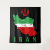 Iran Karte mit Flagge und Emblem Wandteppich (Vorderseite)