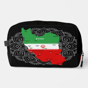 Iran Karte mit Flagge und Emblem Waschbeutel