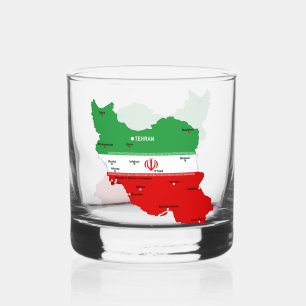 Iran Karte mit Flagge und Emblem Whiskyglas