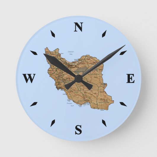 Iran Map Clock Runde Wanduhr (Vorderseite)