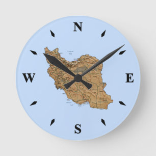 Iran Map Clock Runde Wanduhr