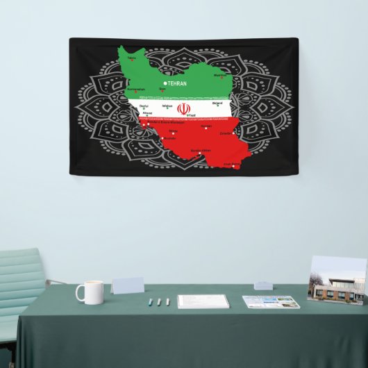 Iran Map with Flag and Emblem Banner (Messeveranstaltung)