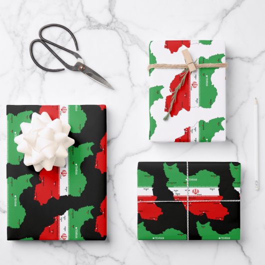 Iran Map with Flag and Emblem Geschenkpapier Set (Vorderseite)