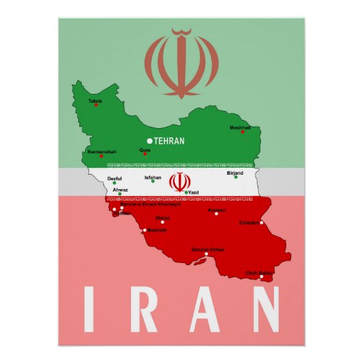 Iran Map with Flag and Emblem Poster (Vorderseite)