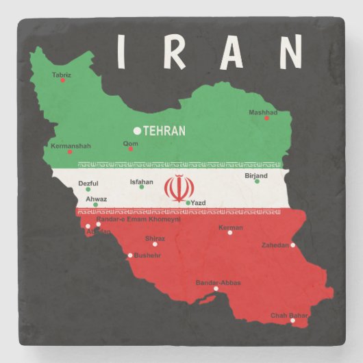 Iran Map with Flag and Emblem Steinuntersetzer (Vorderseite)
