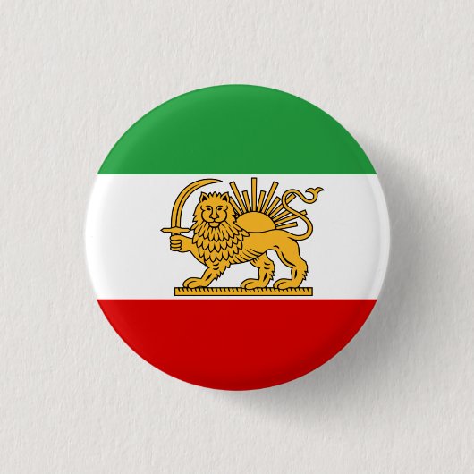 Iran, persische Flagge mit Löwen, Schah des Iran Button (Vorderseite)