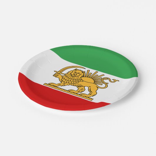 Iran, persische Flagge mit Löwen, Schah des Iran Pappteller (Schrägansicht)