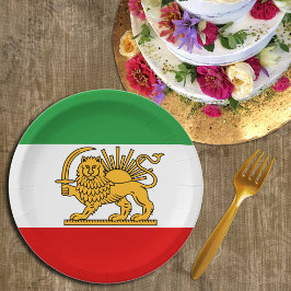 Iran, persische Flagge mit Löwen, Schah des Iran Pappteller