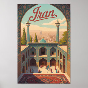 Iran Skyline Illustration Reise Kunst Vintage Poster