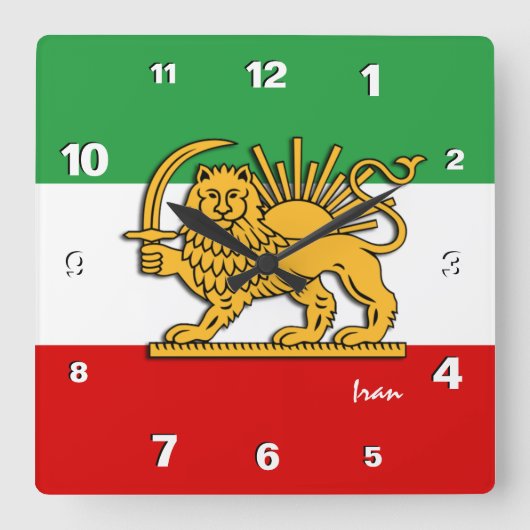Iran Uhr, persische Flagge mit Löwen, Schah des Ir Quadratische Wanduhr (Vorderseite)