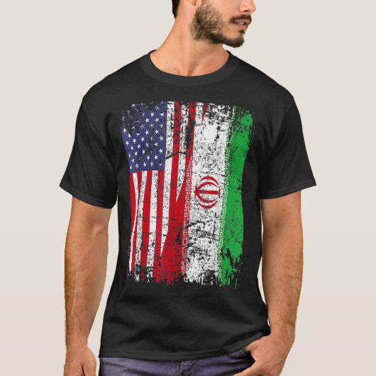 IRANIAN ROOTS Die halbe amerikanische Flagge IRAN T-Shirt (Vorderseite)