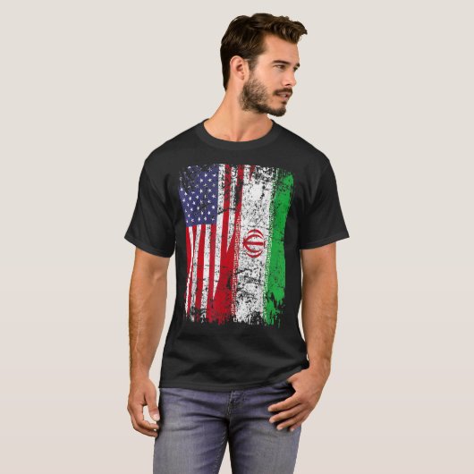 IRANIAN ROOTS Die halbe amerikanische Flagge IRAN  T-Shirt (Vorne ganz)
