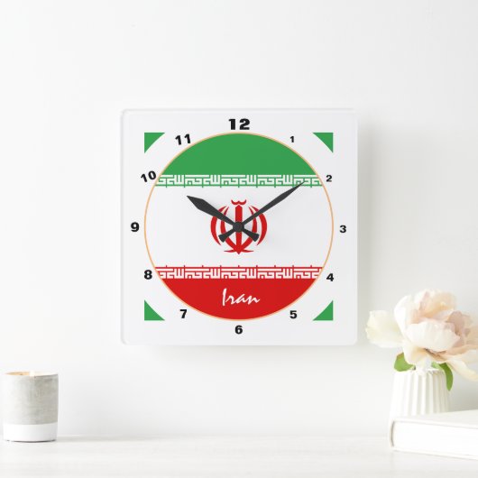 Iranische Flagge, Iran patriotische Zuhause / Desi Quadratische Wanduhr (Zuhause)