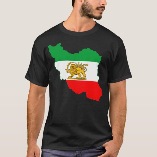 Iranische Flagge Karte mit Löwenlogo T-Shirt (Vorderseite)